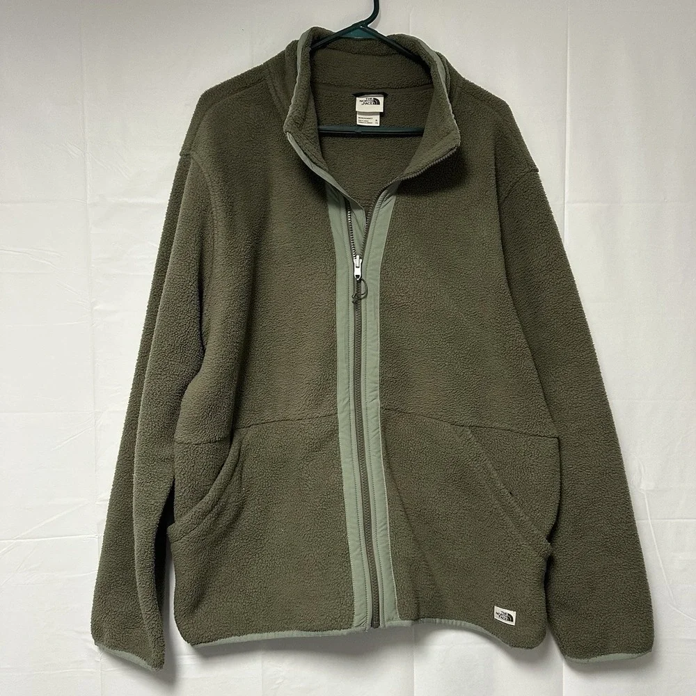 The North Face Mens Size XL Green Fleece Full Zip GorpCore Cottage Hike Walk